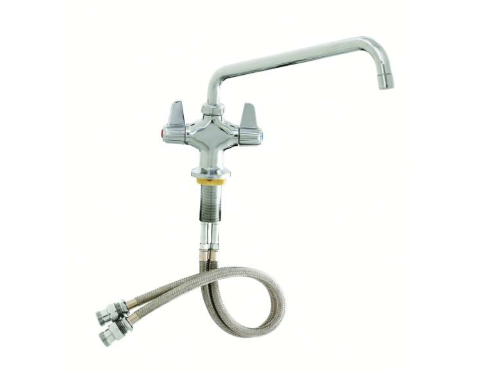 T&S 5F-2SLX12A Deck Mount, Single Hole, 18" Flexible Hoses, 12" Swing Nozzle, 2.2 GPM Aerator Faucet