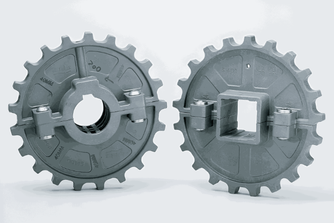 SERIES 1400/4000 145 MM (18T) GREY GLASS FILLED NYLON SPLIT SPROCKET WITH 35 MM ROUND BORE AND SET SCREW