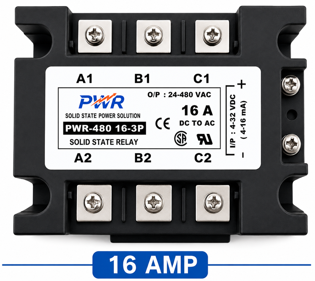 PWR-DC to AC 480-16-3P Three-Phase SSR  16 Amp (Solid State Relay)
