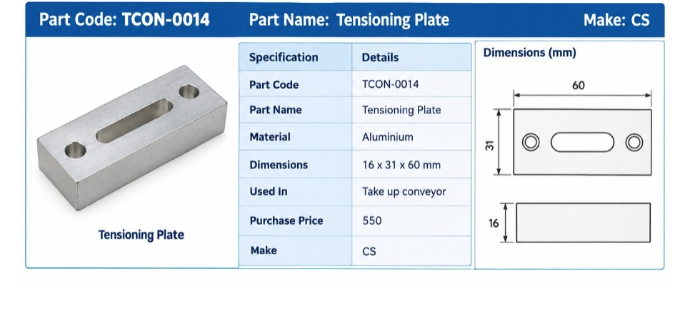 CS TCON-0014 Aluminium Tensioning Plate 16x31x60 mm
