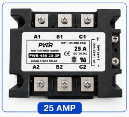 [DC to AC 25 Amp] PWR-DC to AC 480-25-3P Three-Phase SSR   25 Amp (Solid State Relay)