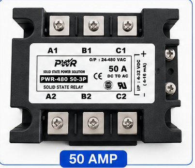 [DC to AC 50 Amp] PWR-DC to AC 480-50-3P Three-Phase SSR  50 Amp (Solid State Relay)