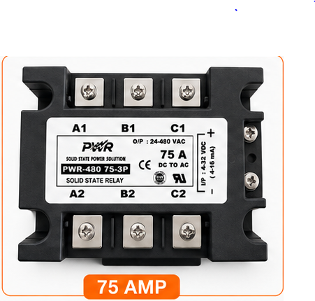 [DC to AC 75 Amp] PWR-DC to AC 480-75-3P Three-Phase SSR 75Amp (Solid State Relay)